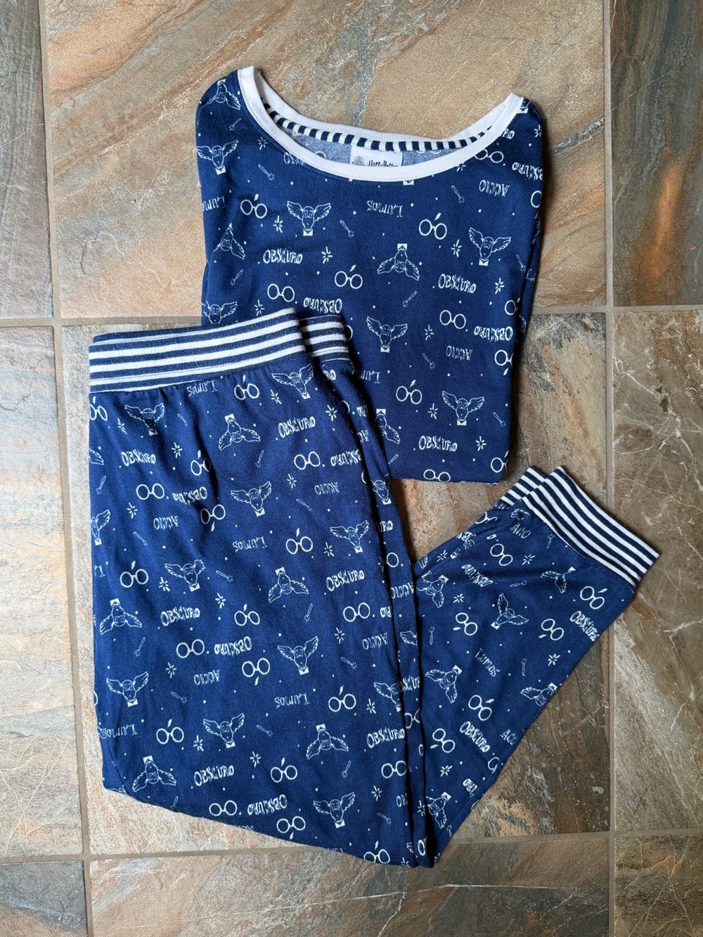 Harry Potter Wizarding World Navy Blue Pajama Set Jogger Pants Owl Spells Large